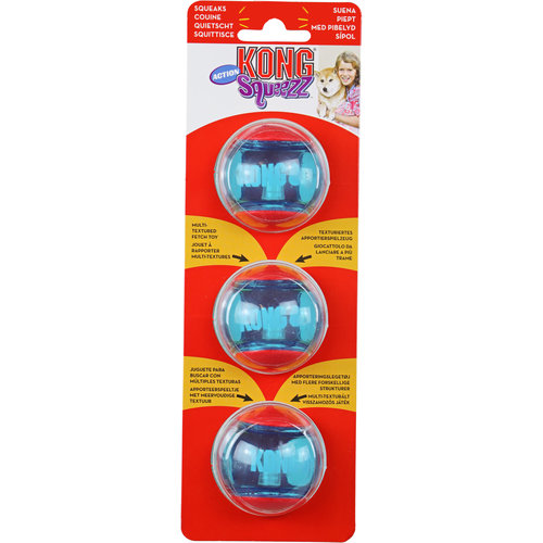 Kong Kong hond Squeezz Action ball red small, kaart a 3 stuks.