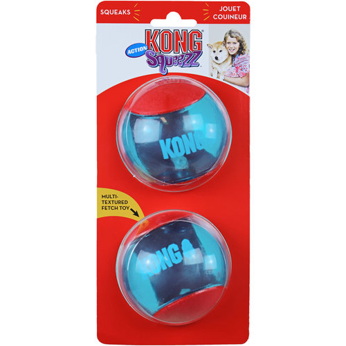 Kong Kong hond Squeezz Action ball red large, kaart a 2 stuks.