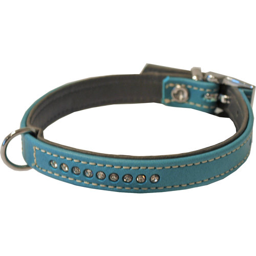 Boon Dog fashion Boon Dog fashion halsband nappa met strass turquoise/grijs, 14 mm/25 cm.