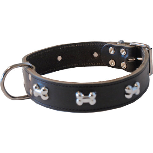 Boon Dog fashion Boon Dog fashion halsband met botjes 30 mm/50 cm, donkerbruin.