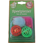 Boon kattenspeelgoed blister a 2 plastic bal en 2 bontmuis 5 cm.