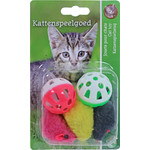 Boon Boon kattenspeelgoed blister a 2 bal met bel en 3 gekleurde muis.