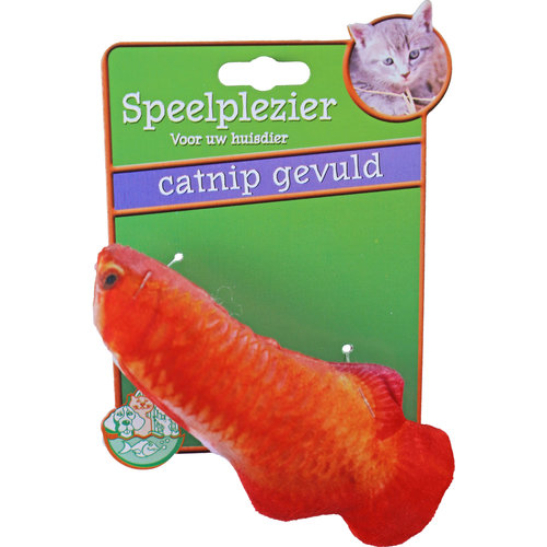 Boon kattenspeelgoed op kaart vis met catnip oranje, 11 cm.
