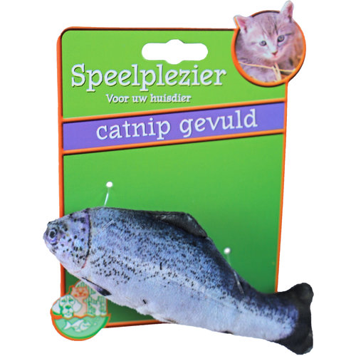 Boon kattenspeelgoed op kaart vis met catnip blauw/grijs, 11 cm.