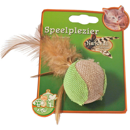 Boon kattenspeelgoed Natural op kaart, jute bal met veren.