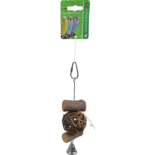 Boon Boon vogelspeelgoed stok hout met bal en bel S, 16 cm.