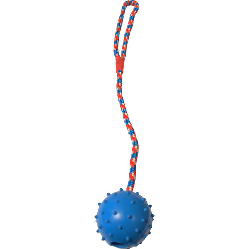 Boon hondenspeelgoed rubber bal blauw Ø 6.5 cm met koord.