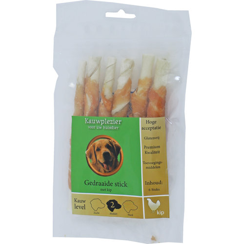 Boony Natuurlijke Snacks Boon Natuurlijke Snack kip, gedraaide stick met kip 12 cm, zak a 6 stuks.