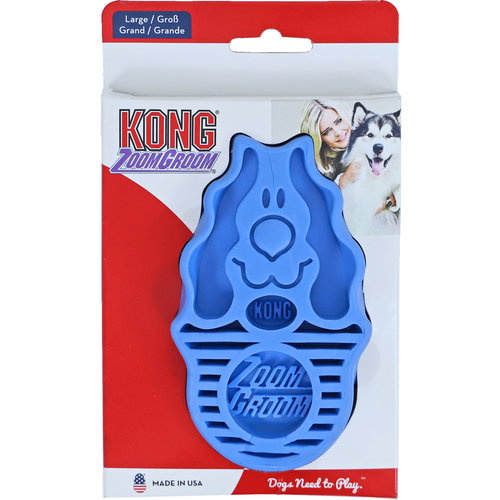 Kong Kong hond Zoom Groom rubber hondenborstel, blauw.