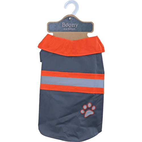 Boony Dog Fashion Boony Dog fashion honden regenjas Safety met reflectie grijs/oranje, 35 cm.
