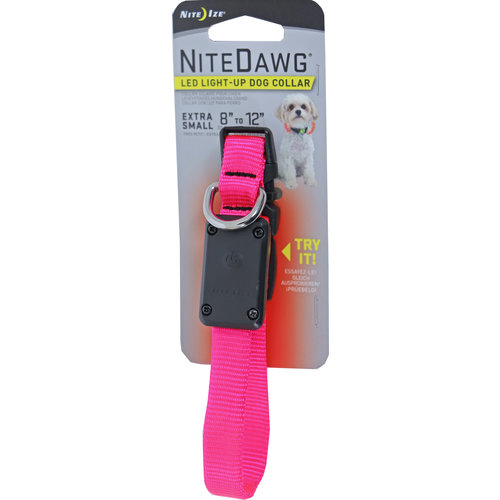 Boony Dog Fashion Nite-Ize Nite Dawg nylon halsband verlicht verstelbaar roze, 20-30 cm.