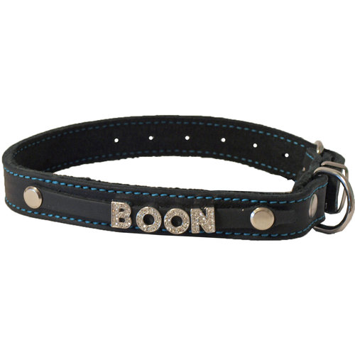Boon Dog fashion Boon Dog fashion naamhalsband soft gestikt zwart/turquoise, 18 mm/45 cm.