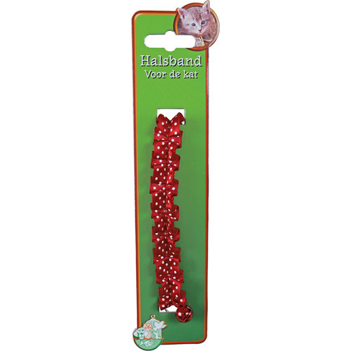 Boon kattenhalsband nylon met ruche stip, rood.