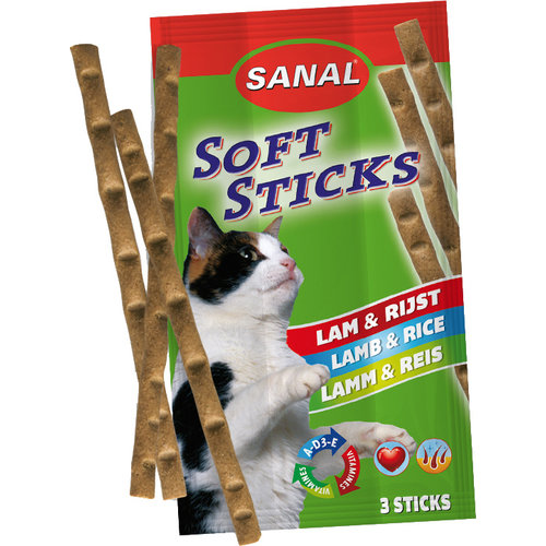 Sanal Sanal kat soft sticks lam en rijst, pak a 3 stuks.
