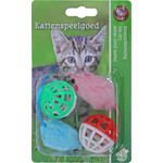 Boon kattenspeelgoed blister a 2 plastic bal en 2 bontmuis 5 cm.