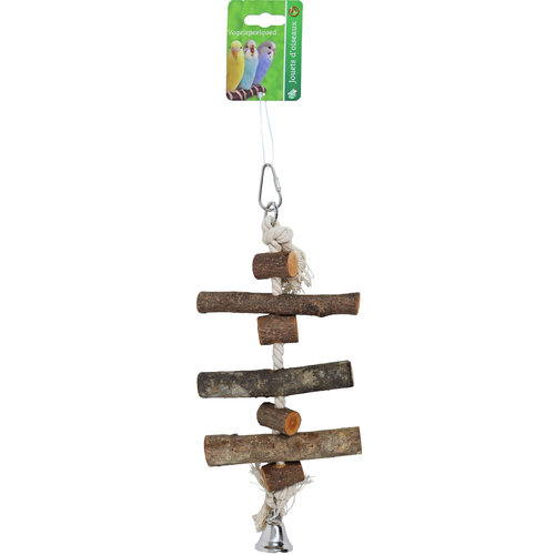 Boon Boon vogelspeelgoed klos hout 7x met touw en bel, 33 cm.