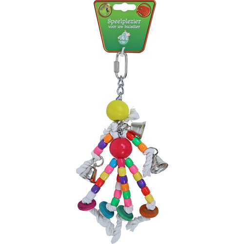 Boon Boon vogelspeelgoed kralen plastic met 4x katoen en bellen, 24 cm.