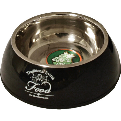 Hondenbak plastic/RVS 'Water/Food' zwart, 14 cm.