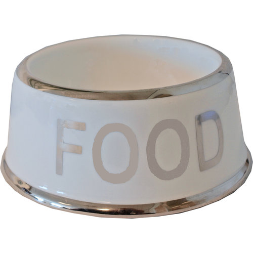 Hondeneetbak wit/zilver ”FOOD”, 18 cm.