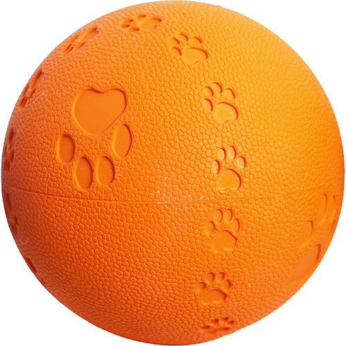 Boon hondenspeelgoed rubber bal pawprint met geluid, 9,5 cm.