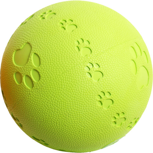 Boon hondenspeelgoed rubber bal pawprint met geluid, 11 cm.