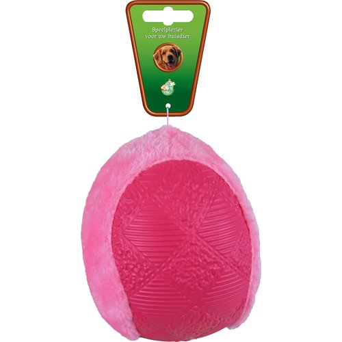 Boon hondenspeelgoed pluche/TPR bal roze, 12.5 cm.