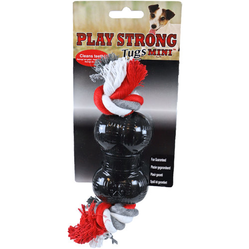 Play en Dental Strong Play Strong hondenspeelgoed rubber mini bot met floss 9 cm, zwart.