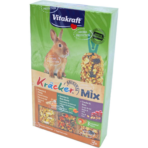 Vitakraft Vitakraft knaagdier Mix druif/noot-groente/biet-popcorn/honing-kräcker dwergkonijn, 3in1.