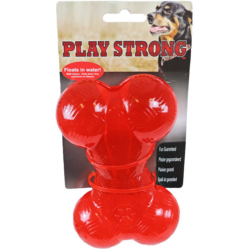 Play en Dental Strong Play Strong hondenspeelgoed rubber bot 14 cm, rood.