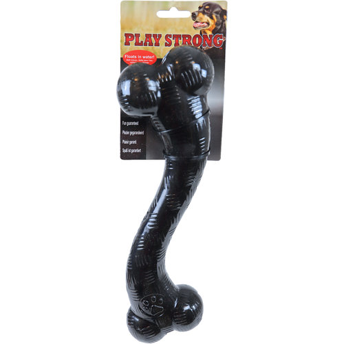 Play en Dental Strong Play Strong hondenspeelgoed rubber 'S' bot 30 cm, zwart.