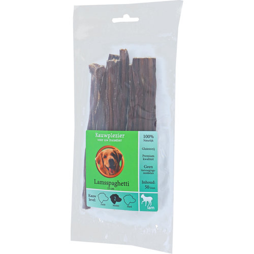 Boony Natuurlijke Snacks Boon Natuurlijke Snack lam, lamsspaghetti 15 cm, zak a 50 gram.