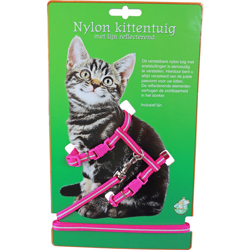 Boon kittentuig nylon met lijn neon, roze reflecterend.