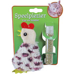 Boon kattenspeelgoed op kaart pluche haan met catnip vulbaar, 15 cm.