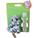 Boon kattenspeelgoed op kaart pluche muis grijs met catnip vulbaar, 15 cm.