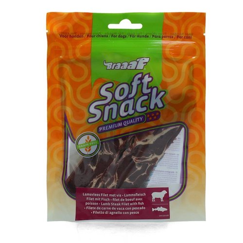 Braaaf Hondensnacks Braaaf Lam Steak Filet met Vis 85 gr. 12 cm