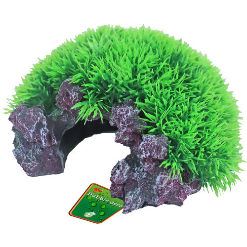 Boon aqua deco Boon Aqua Deco ornament bubbel Green Moss plant en halve rots met uitstromer, 16x8,5 cm.