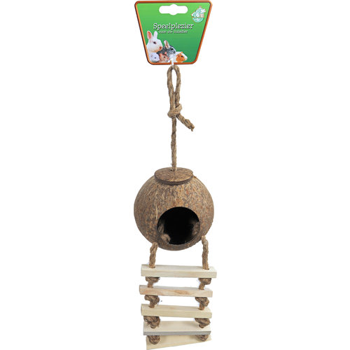 Boon Boon knaagdierhuis cocosnoot+touwladder 30cm