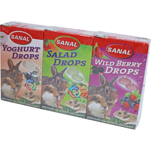 Sanal Sanal knaagdier 3 pak, yoghurt, carrot, wild berry drops.