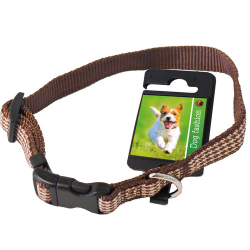 Boon Dog fashion Boon Dog fashion halsband nylon verstelbaar 15 mm x 25-40 cm, ruit bruin.