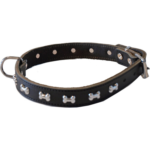 Boon Dog fashion Boon Dog fashion halsband met botjes 20 mm/40 cm, donkerbruin.