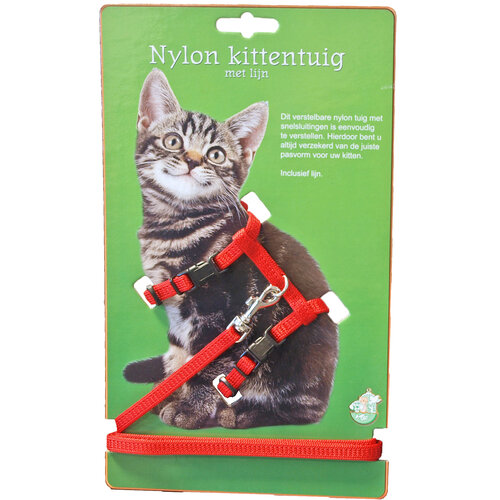 Boon kittentuig nylon met lijn, rood.