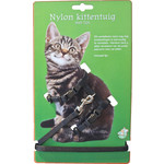 Boon kittentuig nylon met lijn, zwart.