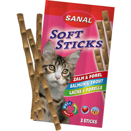 Sanal Sanal kat soft sticks zalm en forel, pak a 3 stuks.