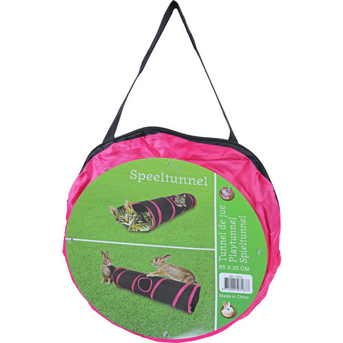 Boon speeltunnel nylon 85x25 cm, zwart/roze.