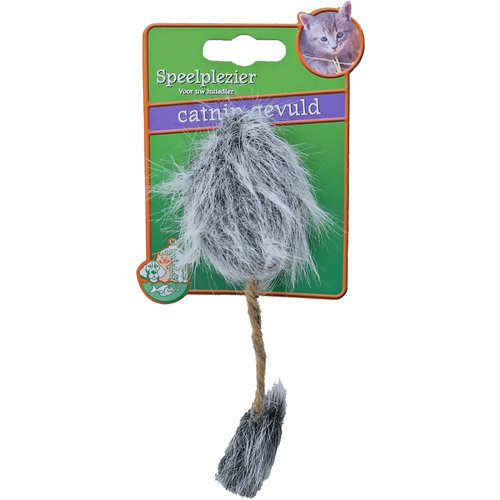 Boon kattenspeelgoed op kaart pluche muis met catnip en staart, 16 cm.