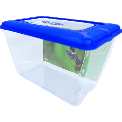 Boon Boon plastic aquarium met blauwe deksel, 15 liter.