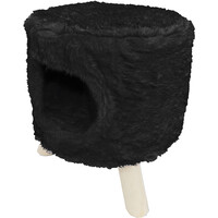 Boon poef rond pluche met gat zwart, Ø 42x50 cm.