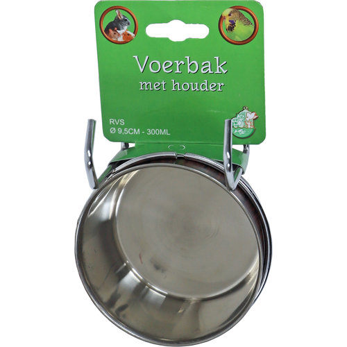 Boon Boon voerbak RVS met houder en print, Ø 9.5 cm - 300 ml.