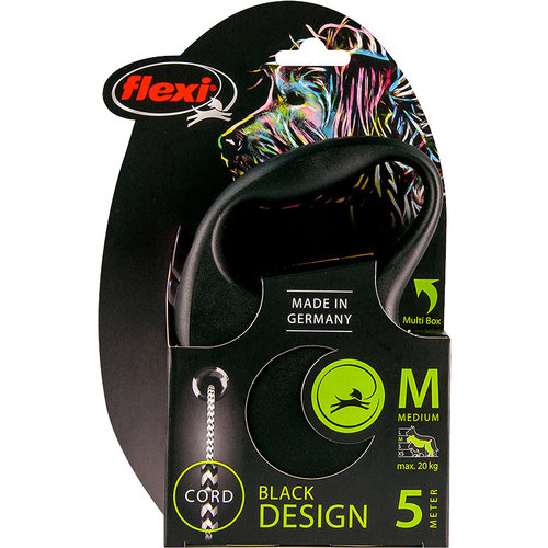 Flexi flexi rollijn BLACK DESIGN cord M zwart, 5 meter.