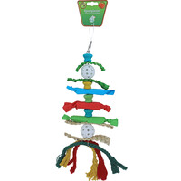 Boon Boon vogelspeelgoed ladder hout/raffia met bal, papier en kat, 40 cm.